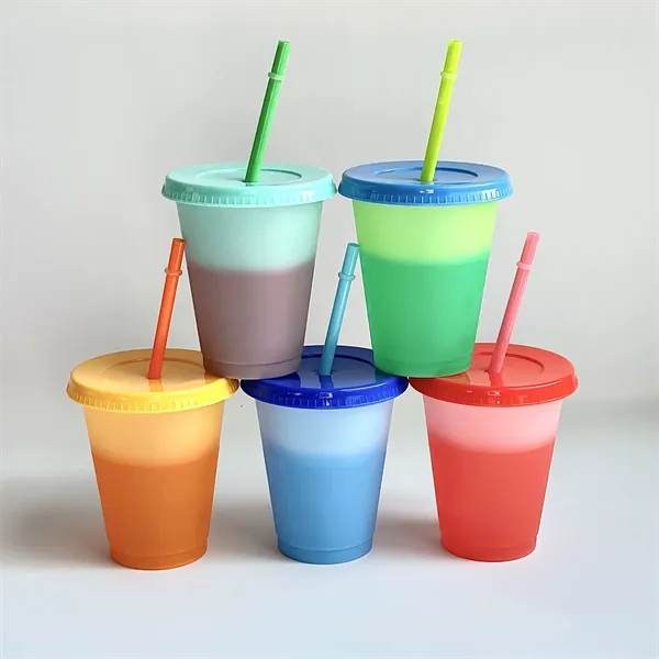 16oz Temperature Sensitive Color Changing Plastic Straw Cup - 16oz Temperature Sensitive Color Changing Plastic Straw Cup - Image 2 of 3