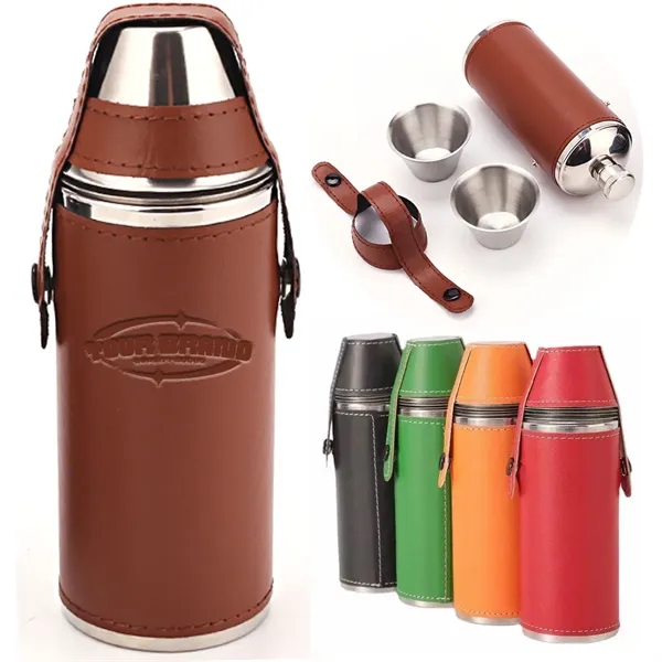 8Oz Leather Wrapped Stainless Steel Vacuum Flask - 8Oz Leather Wrapped Stainless Steel Vacuum Flask - Image 0 of 6