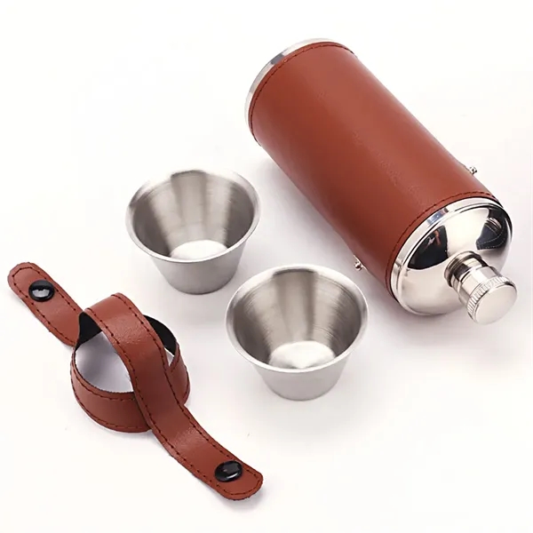 8Oz Leather Wrapped Stainless Steel Vacuum Flask - 8Oz Leather Wrapped Stainless Steel Vacuum Flask - Image 3 of 6