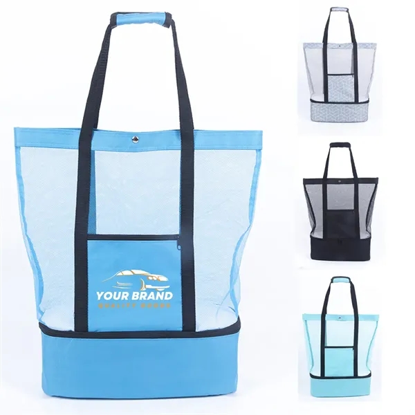 Mesh Beach Tote With Cooler Compartment Zipper Pocket - Mesh Beach Tote With Cooler Compartment Zipper Pocket - Image 0 of 4