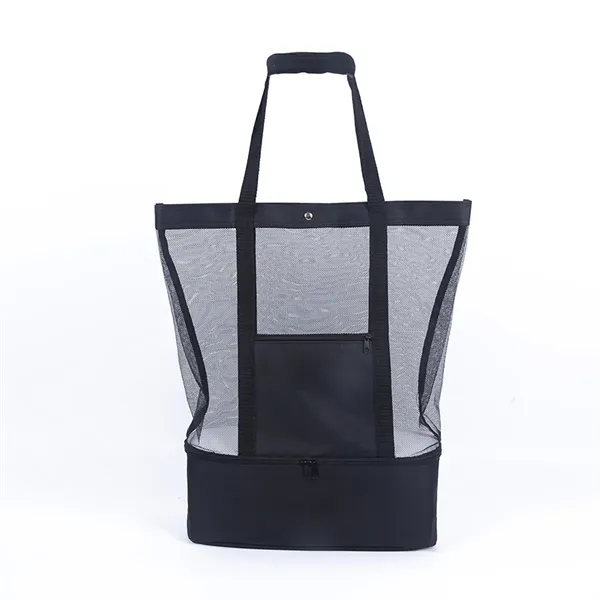 Mesh Beach Tote With Cooler Compartment Zipper Pocket - Mesh Beach Tote With Cooler Compartment Zipper Pocket - Image 1 of 4