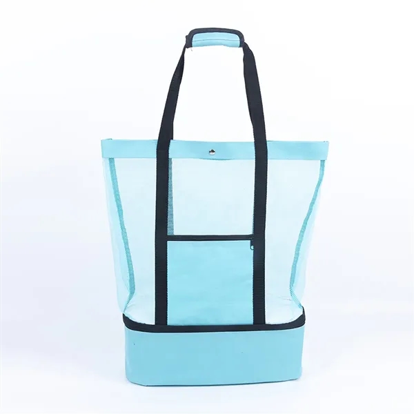 Mesh Beach Tote With Cooler Compartment Zipper Pocket - Mesh Beach Tote With Cooler Compartment Zipper Pocket - Image 2 of 4