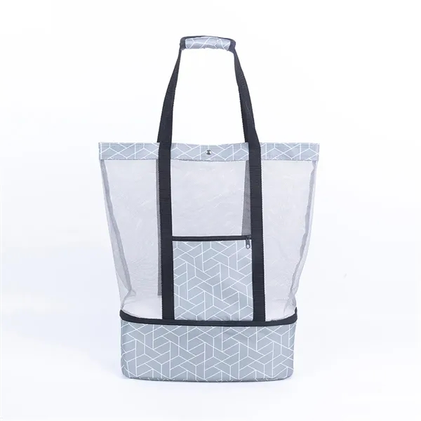 Mesh Beach Tote With Cooler Compartment Zipper Pocket - Mesh Beach Tote With Cooler Compartment Zipper Pocket - Image 3 of 4
