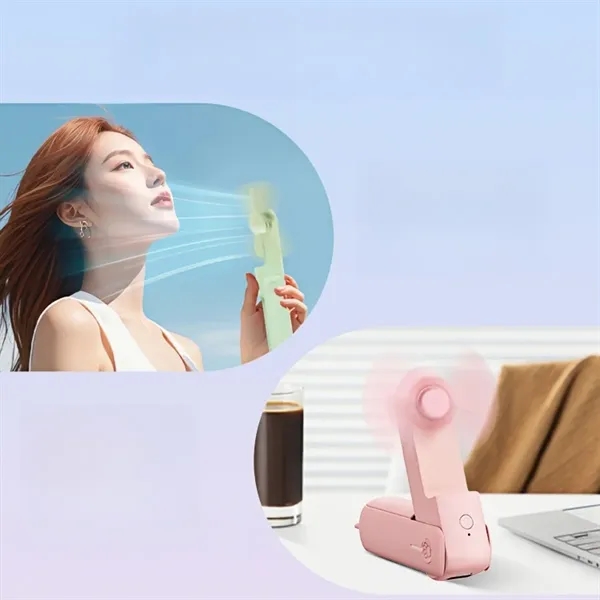 Mini Handheld Foldable Fan Power Bank 3 Speed Soft Blade Rec - Mini Handheld Foldable Fan Power Bank 3 Speed Soft Blade Rec - Image 2 of 4