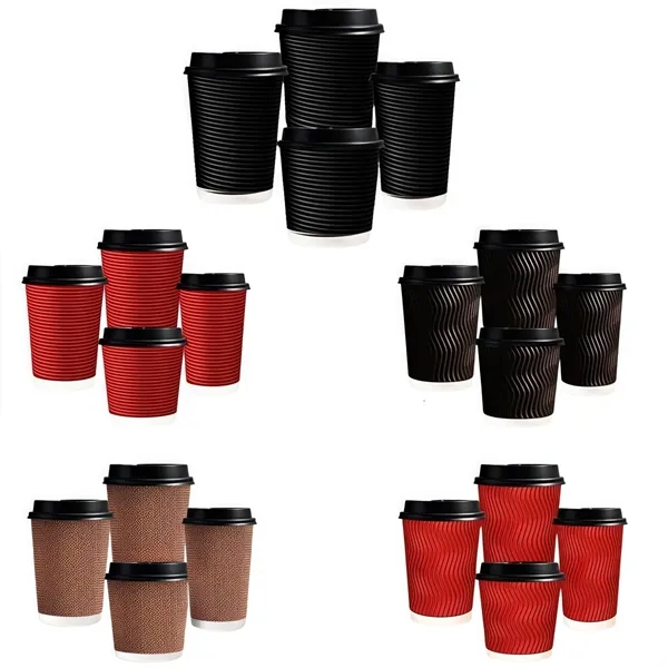 12oz Insulated Kraft Ripple Disposable Coffee Cups With Lids - 12oz Insulated Kraft Ripple Disposable Coffee Cups With Lids - Image 0 of 5