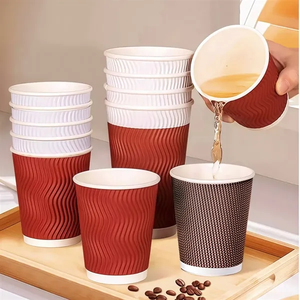 12oz Insulated Kraft Ripple Disposable Coffee Cups With Lids - 12oz Insulated Kraft Ripple Disposable Coffee Cups With Lids - Image 2 of 5