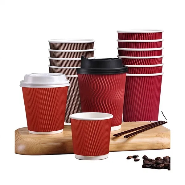 12oz Insulated Kraft Ripple Disposable Coffee Cups With Lids - 12oz Insulated Kraft Ripple Disposable Coffee Cups With Lids - Image 5 of 5