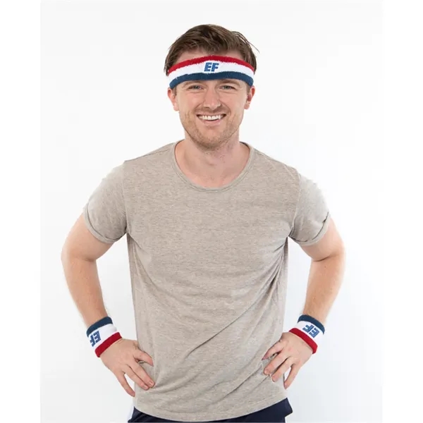 Made in the USA Striped Retro Sweatband Set with Embroidery - Made in the USA Striped Retro Sweatband Set with Embroidery - Image 1 of 1