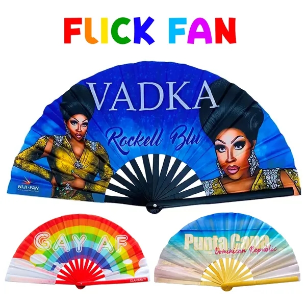 LOUD Clack Satin & Bamboo Hand Fan 13" x 25" - LOUD Clack Satin & Bamboo Hand Fan 13" x 25" - Image 1 of 25