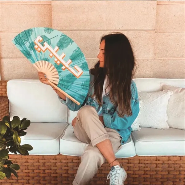 LOUD Clack Satin & Bamboo Hand Fan 13" x 25" - LOUD Clack Satin & Bamboo Hand Fan 13" x 25" - Image 7 of 25