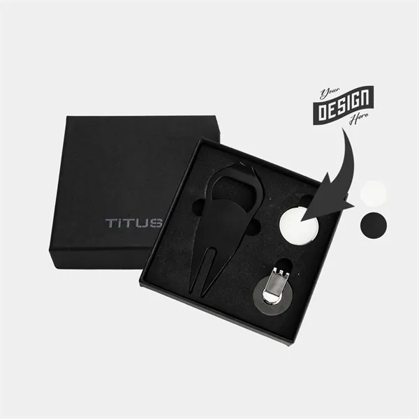 TiTUS® 3-in-1 Golf Tool Set - Divot Tool, Ball Marker & Cap - TiTUS® 3-in-1 Golf Tool Set - Divot Tool, Ball Marker & Cap - Image 0 of 2
