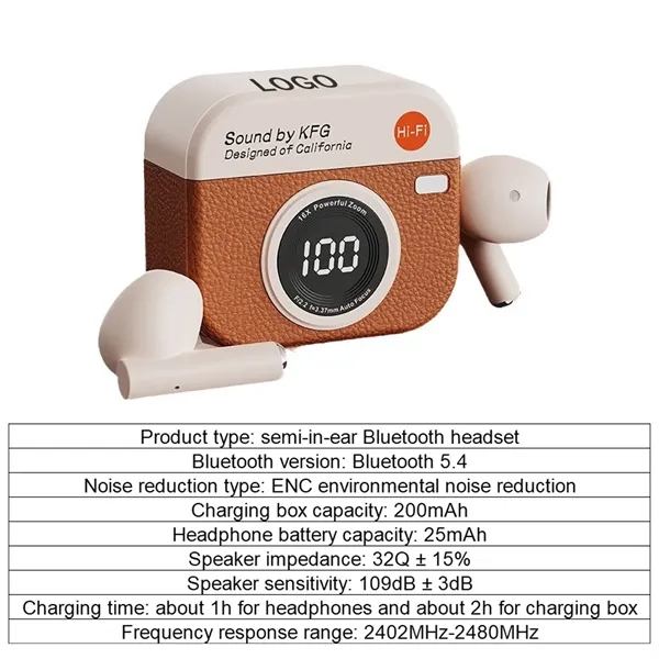 BT 5.4 Retro Semi in Ear Sports Noise Reduction Earbuds - BT 5.4 Retro Semi in Ear Sports Noise Reduction Earbuds - Image 1 of 5