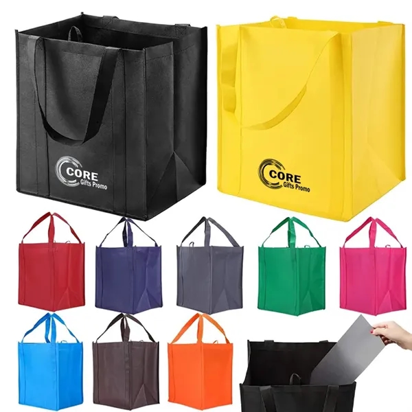 Reusable Non-woven Grocery Tote Bags with Plastic Insert - Reusable Non-woven Grocery Tote Bags with Plastic Insert - Image 0 of 6