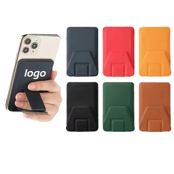 Adhesive PU Leather Card Holder & Phone Stand - Adhesive PU Leather Card Holder & Phone Stand - Image 0 of 1