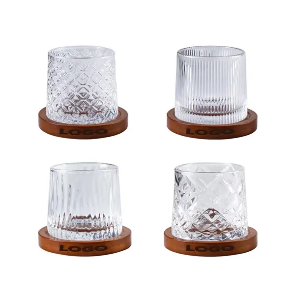 10oz Spinning Whiskey Tumbler With Wooden Base - 10oz Spinning Whiskey Tumbler With Wooden Base - Image 0 of 2