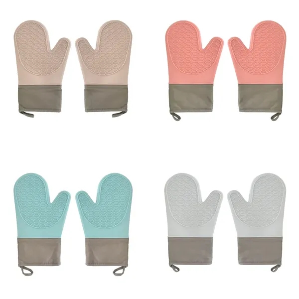 Heat Resistant Silicone Oven Mitts with Thick Cotton Lining - Heat Resistant Silicone Oven Mitts with Thick Cotton Lining - Image 2 of 2