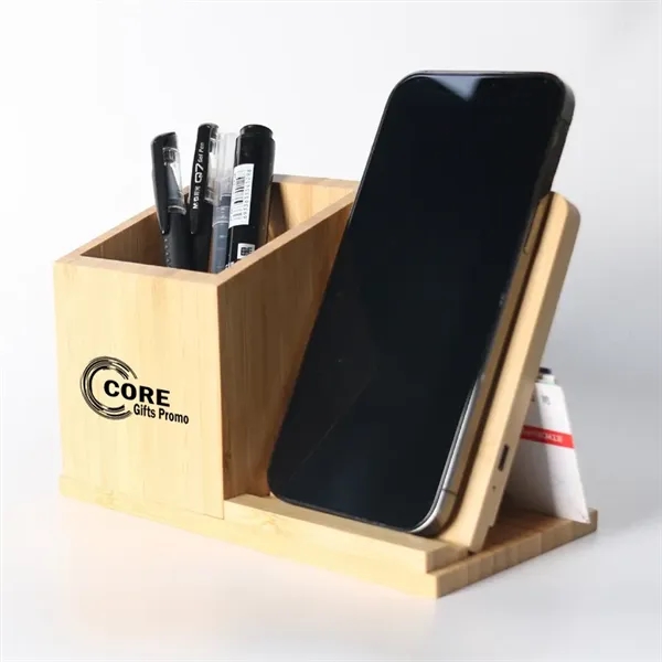 Bamboo Wireless Charging Desk Organizer - Bamboo Wireless Charging Desk Organizer - Image 0 of 3