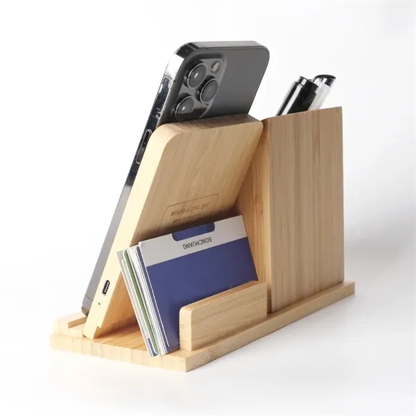 Bamboo Wireless Charging Desk Organizer - Bamboo Wireless Charging Desk Organizer - Image 1 of 3