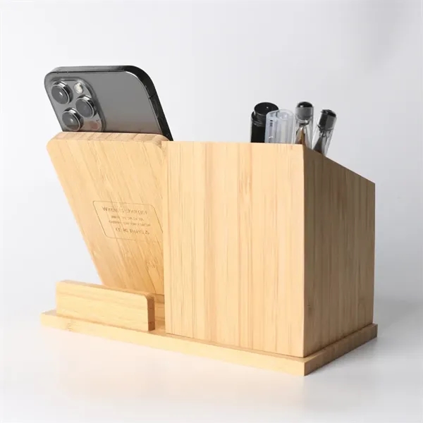 Bamboo Wireless Charging Desk Organizer - Bamboo Wireless Charging Desk Organizer - Image 2 of 3