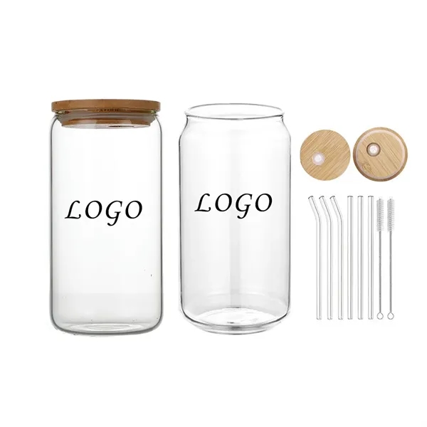 16oz Glass Cup with Bamboo Lid and Straw - 16oz Glass Cup with Bamboo Lid and Straw - Image 0 of 2