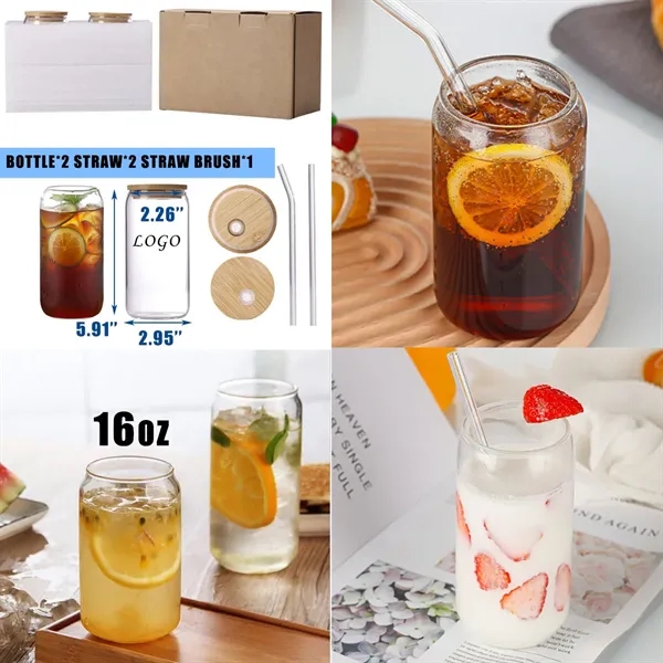 16oz Glass Cup with Bamboo Lid and Straw - 16oz Glass Cup with Bamboo Lid and Straw - Image 1 of 2