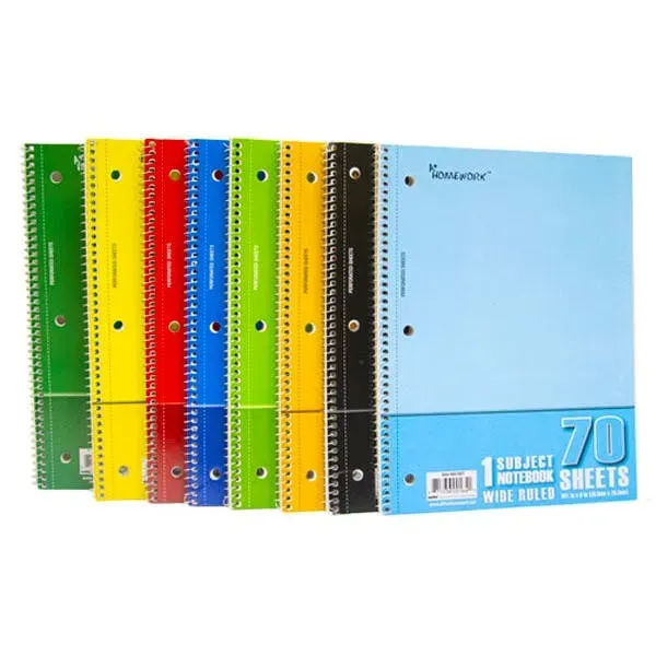 Wide Ruled 1-Subject Notebooks - 8 Colors 70 Sheets - Wide Ruled 1-Subject Notebooks - 8 Colors 70 Sheets - Image 0 of 0