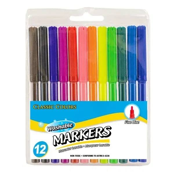Washable Markers - 12 Assorted Colors Fine Tip - Washable Markers - 12 Assorted Colors Fine Tip - Image 0 of 0
