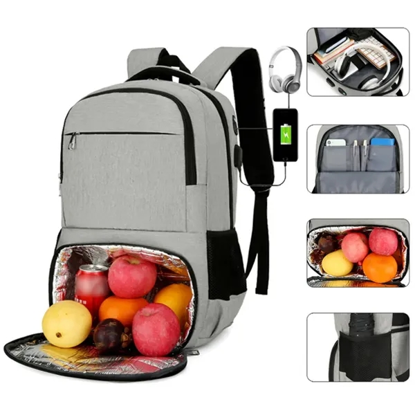 Insulated Laptop Backpack W/ Cooler USB Port Headphone Jack - Insulated Laptop Backpack W/ Cooler USB Port Headphone Jack - Image 3 of 8