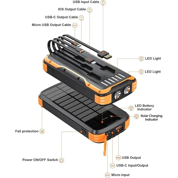 40000mAh Portable Solar Phone Charger with Built-in 4 Cables - 40000mAh Portable Solar Phone Charger with Built-in 4 Cables - Image 2 of 3