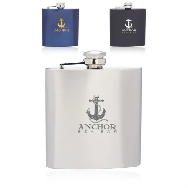 6 oz. Murano Stainless Steel Hip Flasks - 6 oz. Murano Stainless Steel Hip Flasks - Image 0 of 7