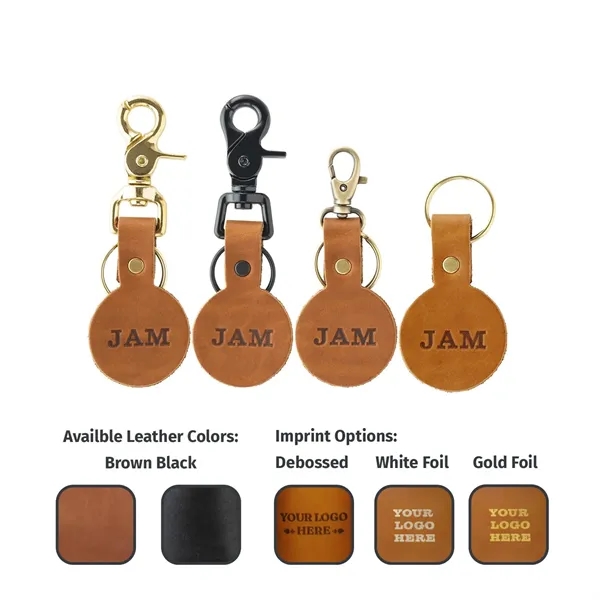 Round Leather Key Chain with Closure Options - Round Leather Key Chain with Closure Options - Image 0 of 10
