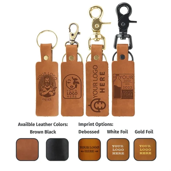 Simple Rectangle Leather Key Chain with Closure Options - Simple Rectangle Leather Key Chain with Closure Options - Image 0 of 6