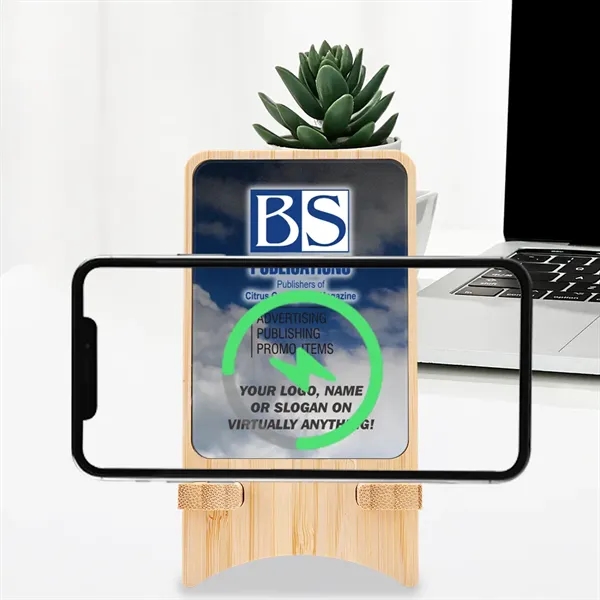 Full color Light-up Bamboo Wireless Charger Stand - Full color Light-up Bamboo Wireless Charger Stand - Image 3 of 8
