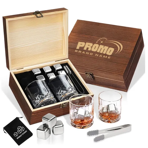 Luxury Whiskey Glass Gift Set with Stone Ice & Wood Box - Luxury Whiskey Glass Gift Set with Stone Ice & Wood Box - Image 0 of 6