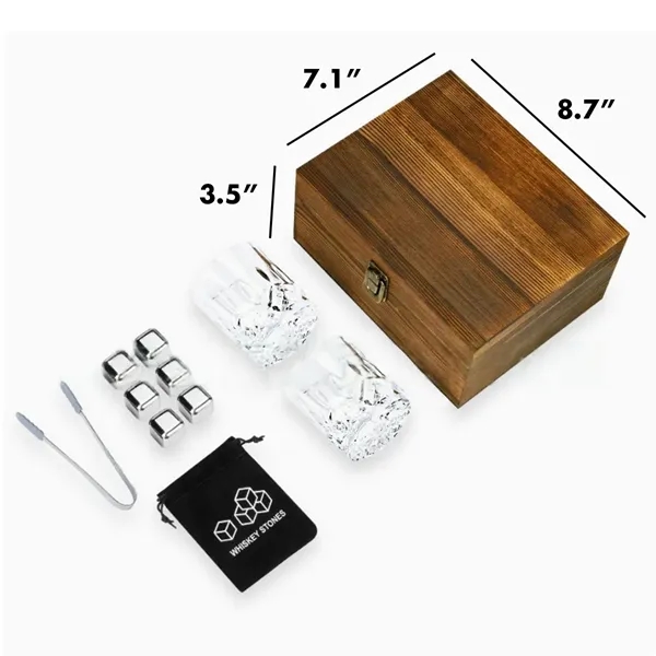 Luxury Whiskey Glass Gift Set with Stone Ice & Wood Box - Luxury Whiskey Glass Gift Set with Stone Ice & Wood Box - Image 1 of 6