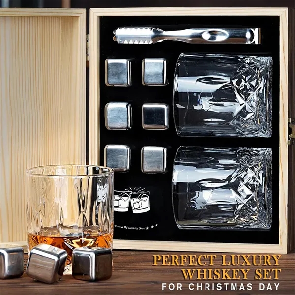 Luxury Whiskey Glass Gift Set with Stone Ice & Wood Box - Luxury Whiskey Glass Gift Set with Stone Ice & Wood Box - Image 3 of 6