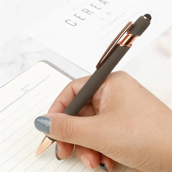 Rose Gold Metal Ballpoint Pen With Stylus - Rose Gold Metal Ballpoint Pen With Stylus - Image 1 of 3