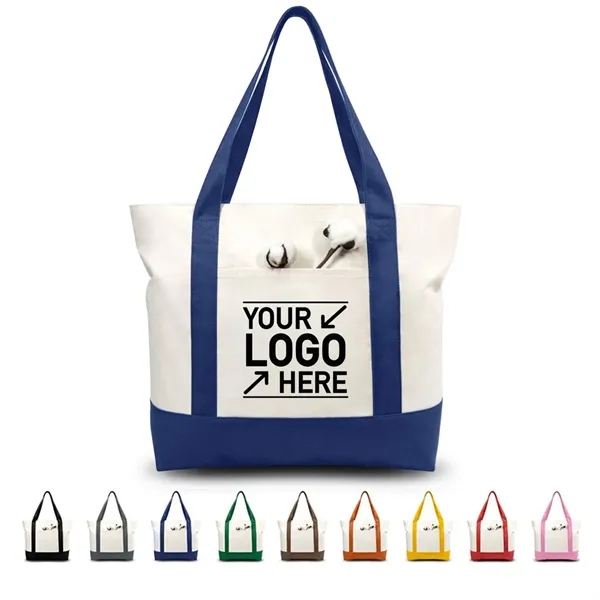 Zipper Canvas Boat Tote Bag with Front Pocket - Zipper Canvas Boat Tote Bag with Front Pocket - Image 0 of 3