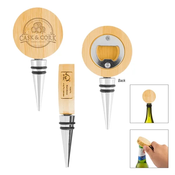Bamboo Wine Stopper With Bottle Opener - Bamboo Wine Stopper With Bottle Opener - Image 0 of 1