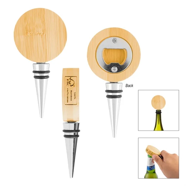 Bamboo Wine Stopper With Bottle Opener - Bamboo Wine Stopper With Bottle Opener - Image 1 of 1