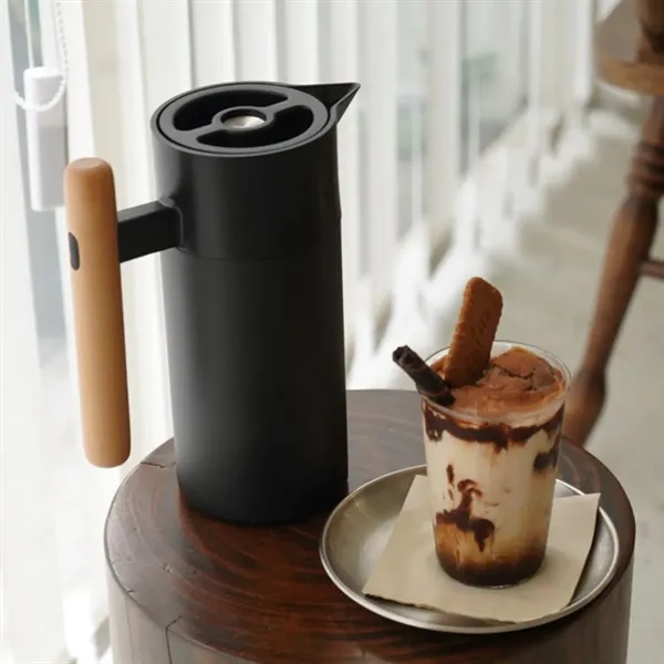 40 oz. Insulated Thermal Coffee Carafe with Wood Handle 1.2L - 40 oz. Insulated Thermal Coffee Carafe with Wood Handle 1.2L - Image 6 of 7