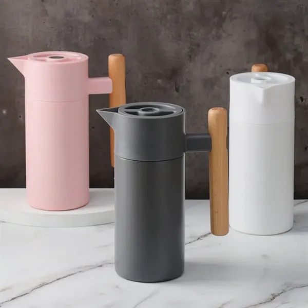 40 oz. Insulated Thermal Coffee Carafe with Wood Handle 1.2L - 40 oz. Insulated Thermal Coffee Carafe with Wood Handle 1.2L - Image 7 of 7