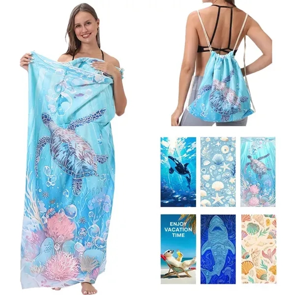 Custom Print Portable Microfiber Beach Towel Backpack 2 in 1 - Custom Print Portable Microfiber Beach Towel Backpack 2 in 1 - Image 0 of 4