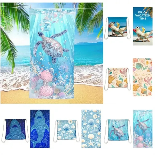 Custom Print Portable Microfiber Beach Towel Backpack 2 in 1 - Custom Print Portable Microfiber Beach Towel Backpack 2 in 1 - Image 1 of 4