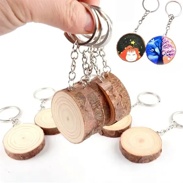 Natural Wood Keyring w/ Rings - Natural Wood Keyring w/ Rings - Image 1 of 4