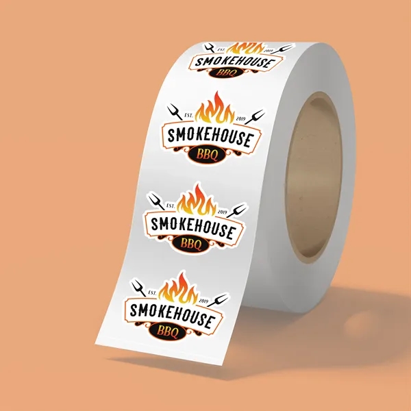 2" x 1" BOPP stickers on roll - 3.5mil