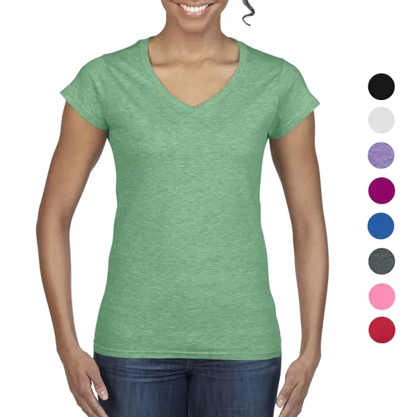 Gildan 100% Cotton Preshrunk Softstyle Ladies V-Neck T-Shirt - Gildan 100% Cotton Preshrunk Softstyle Ladies V-Neck T-Shirt - Image 0 of 15