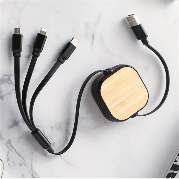Eco-Friendly Retractable 3 in 1 Charging Cable Bamboo - Eco-Friendly Retractable 3 in 1 Charging Cable Bamboo - Image 4 of 4