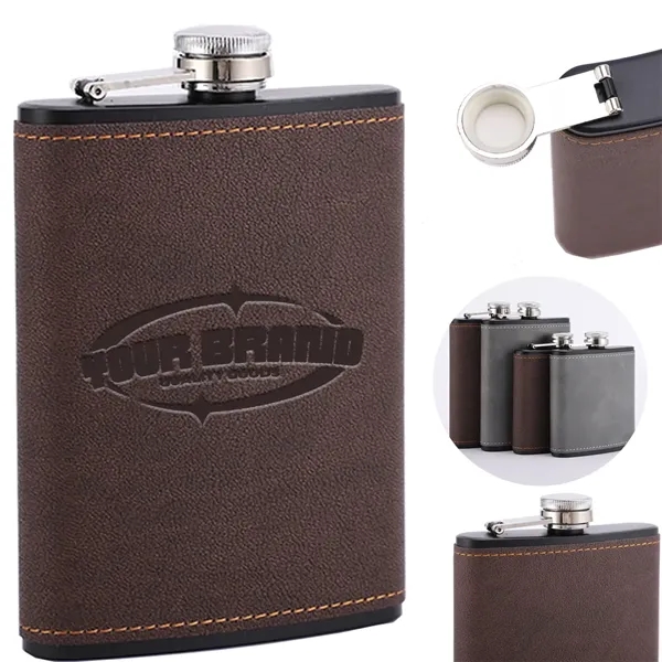 8Oz. Customizable Leather-Wrapped Hip Flask - 8Oz. Customizable Leather-Wrapped Hip Flask - Image 0 of 4