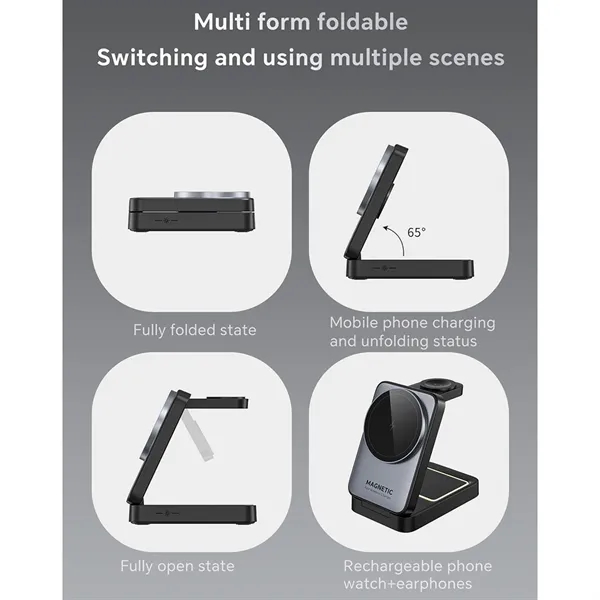 3 In 1 Magnetic Foldable Fast Wireless Charger Station - 3 In 1 Magnetic Foldable Fast Wireless Charger Station - Image 3 of 4